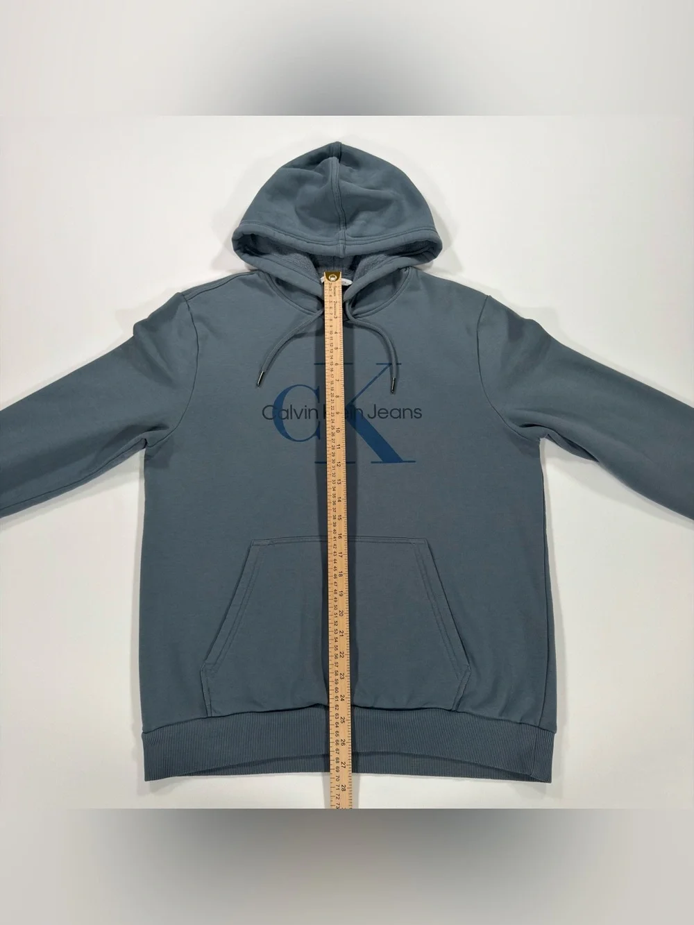 Calvin Klein Jeans Hoodie Mens M Blue Monogram Logo Fleece Pullover Sweatshirt - Picture 9 of 9
